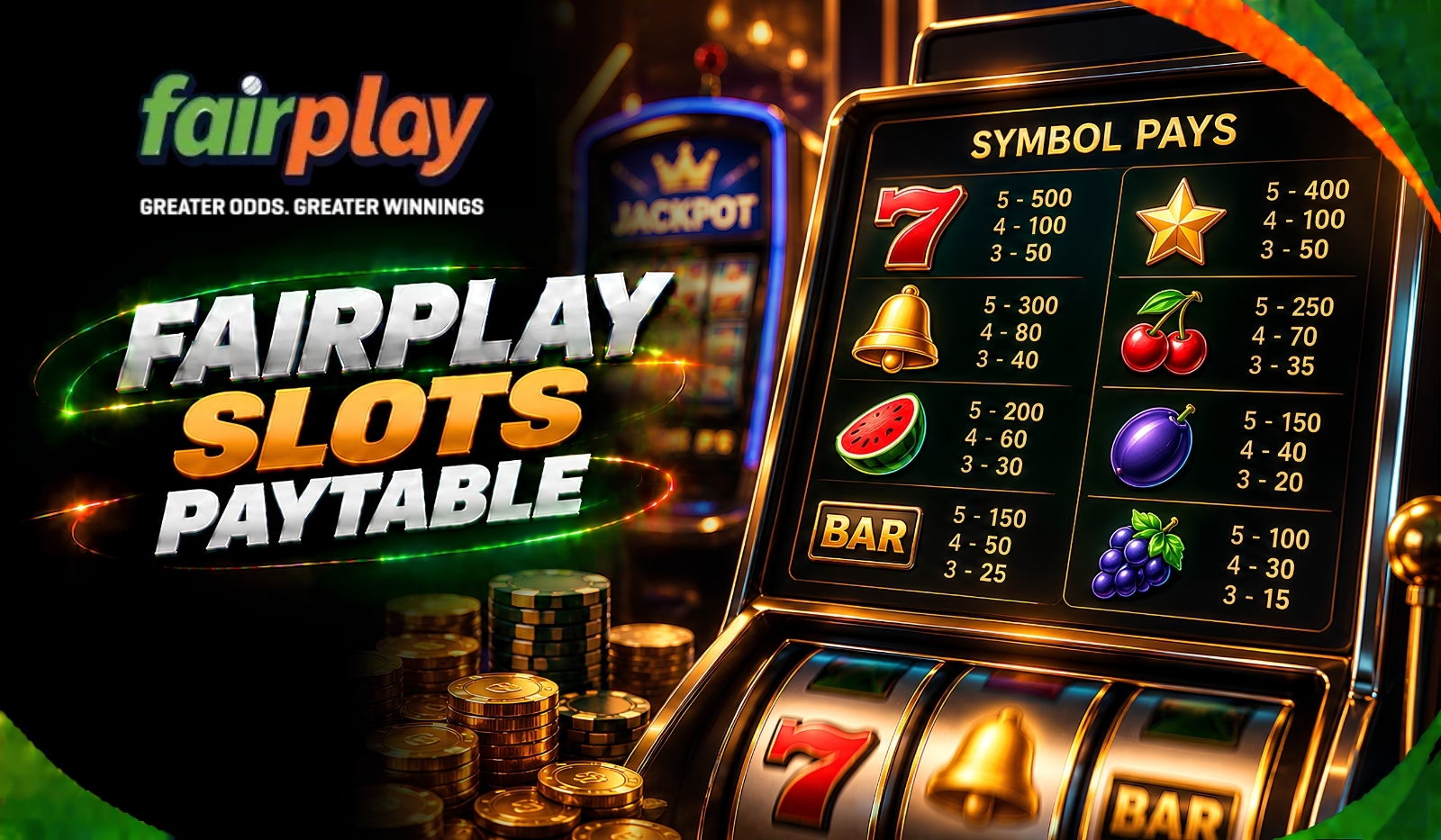 Fairplay Slots Paytable: the symbol pays table showing what each slot symbol returns